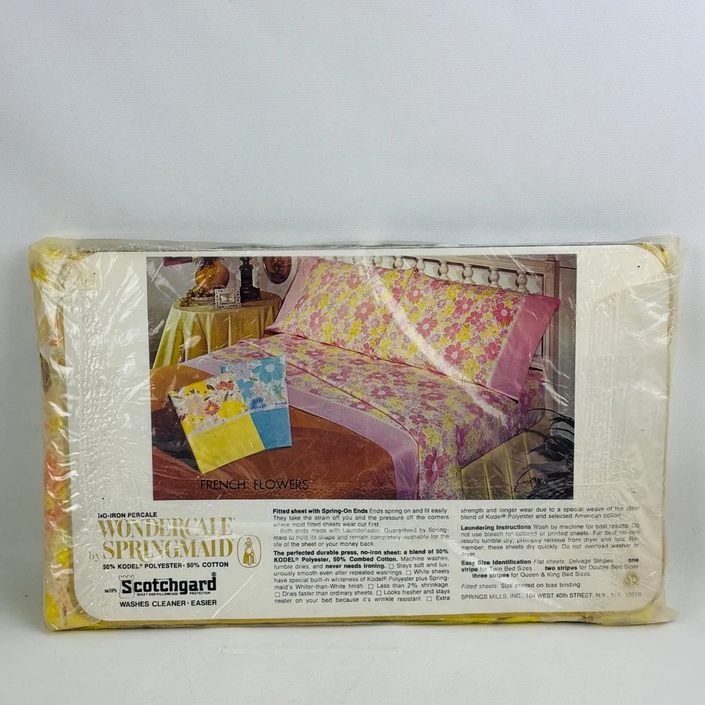 Vintage Springmaid French Flowers Twin Flat Sheet Yellow Brown Orange Floral